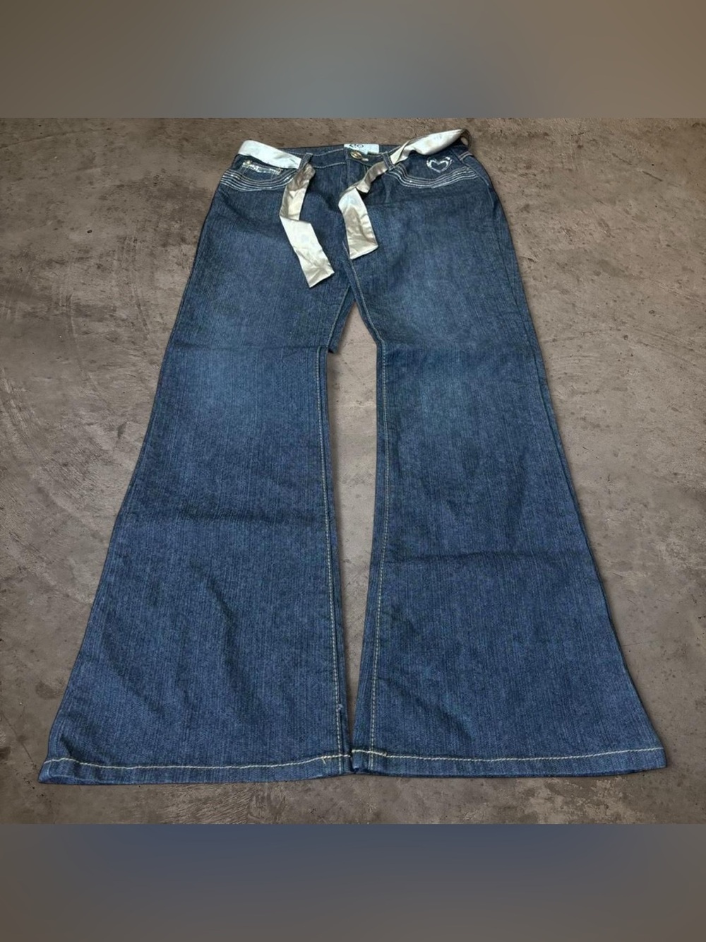 Kohl's Blue Wide-Leg Flare Jeans with Waist Tie